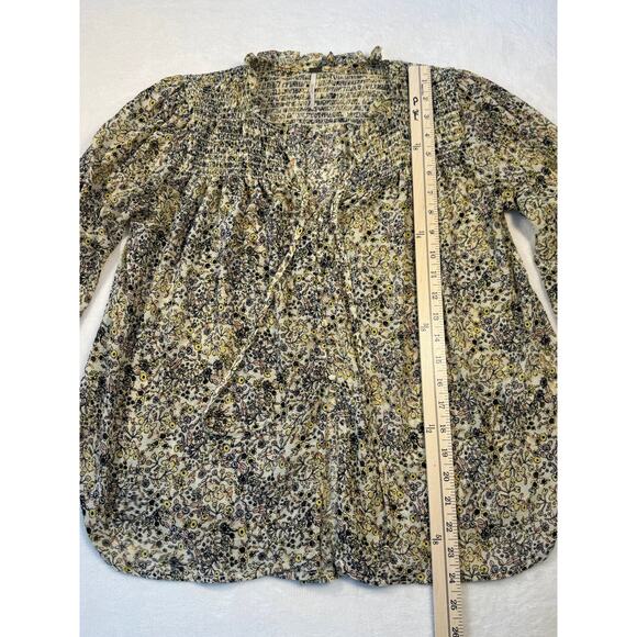 Free People Ivory Cream Floral Top Ruffle Pleated Blouse Peasant Boho Small M9| - Picture 9 of 11